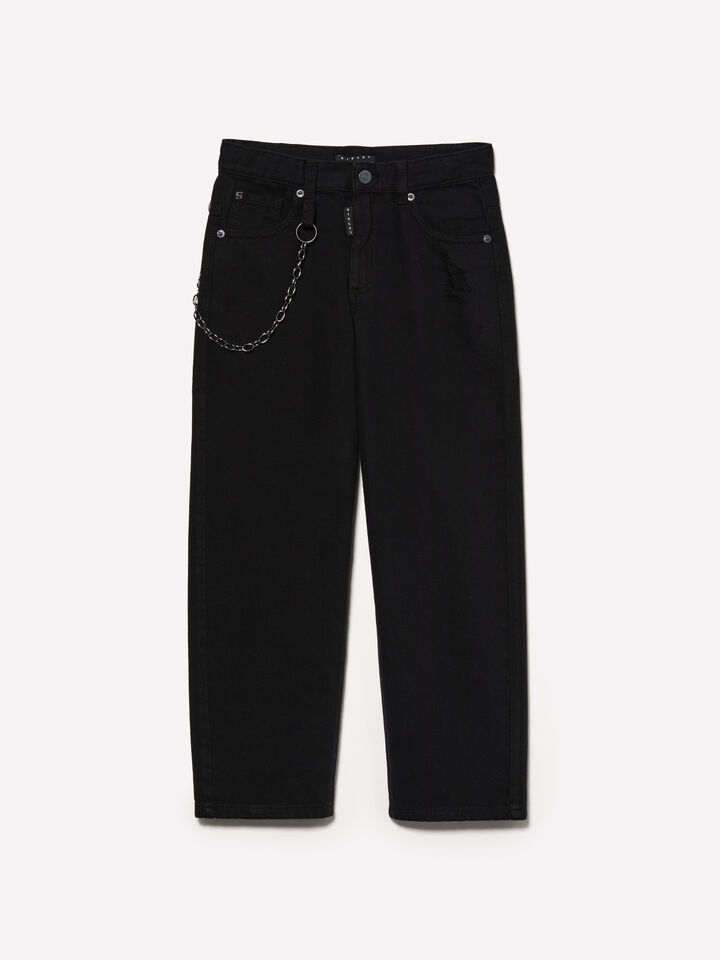 Loose fit black jeans with chain - boy's jeans - Black | Sisley Young image number 1